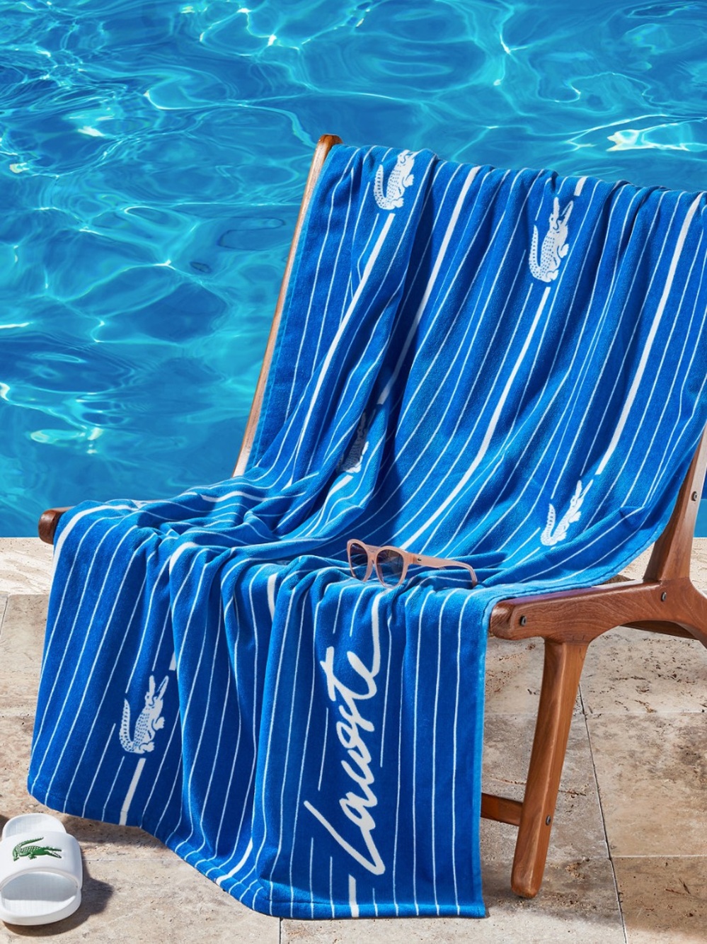 NWT Lacoste Crocodile Print Cotton Beach Towel, 36” x 72”